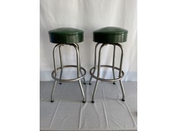 Pair Of Vintage Green Swivel Schools