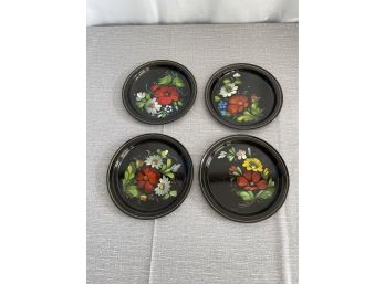 Vintage Set Of 4 Toleware Plates