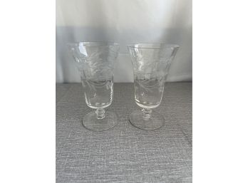 Pair Of Vintage Etched Goblets