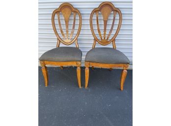 Pair Of Vintage Wood Inlay Dining Chairs