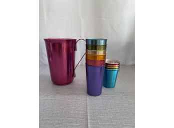 Tin Pitcher And Tumblers