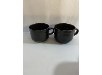 Pair Of Black Mugs / Soup Cups