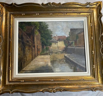 Ella Roth Street Canal Scene Oil Painting On Board  Signed And Framed