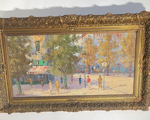 Large Vintage Oil Painting On Canvas Street Of London  Signed  Layz Framed