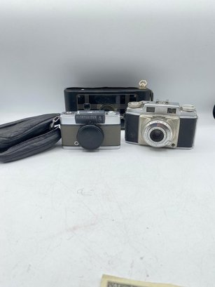 Lot Of 3 Vintage Camera's  Olypus-pen With Original Case , Jiffy Kodak, Agfa Super Silette 35mm