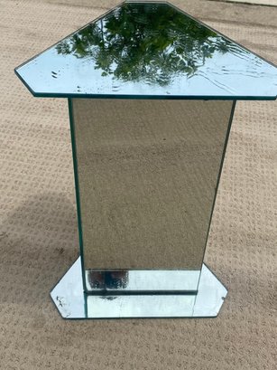 Postmodern Mirrored Pedestal Side Table