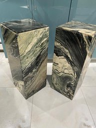 2 ITALIAN MULTICOLOR  GREEN MARBLE MODERN PEDESTALL