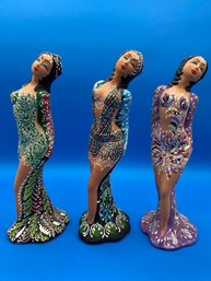 3 Beautiful Ceramic  Hand Painted Dolls