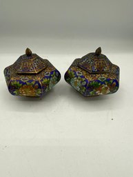 A PAIR OF CHINESE CLOISONNE ENAMEL  BOXES AND COVERS