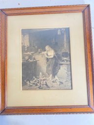 Antique 19th Century Etching After E. Bosch In Original Frame Under Glass