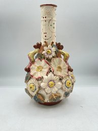 Antique Sand Finish Majolica Barbotine English Pottery Flower Vase Marked  England