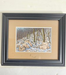 Artist Jim Dover  Boulder Field , Bear Mtn Pen & Ink  Black Wood Frame