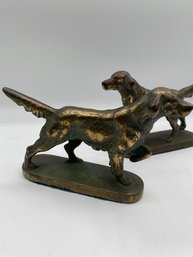 BRONZE-PLATED POINTER DOG BOOKENDS, 1940's