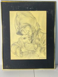 Beautiful Art Boy With A Dog   Etching And Drypoint Signed And Framed
