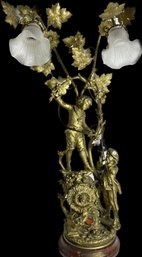 Before( Maraudeurs Attentioni Le Gardei ) Large Gilt Bronze French Tole Grape Leaf 2 Arm Lamp