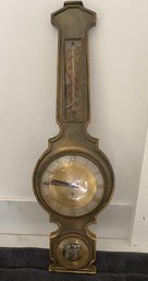 Brass Barometer, Wall Clock, Thermometer And Barometer Combined