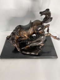 Bronze Sculpture Of A Conquered Bucking Horse Signed Frederic Remington