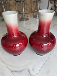 Pair Copper-red 'Ox-blood' Or 'Langyao Hong' Vase, Signed