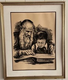 Dashevsky Rabbi Teaching Hand Drawn Lithograph   Signed And Numbered