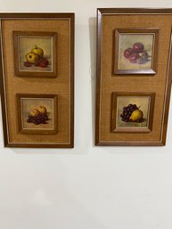 Pair Fruit Framed Artwork On Board, Signed