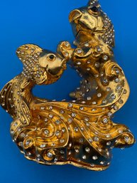 Gold Fish With Crystals Figurine,  Jewelry Box