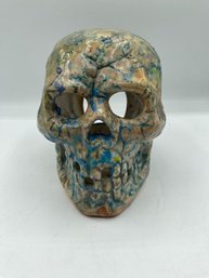 Blue Green & Gold Ceramic  Skull