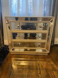 Hollywood Regency Mirrored Chest With 3 Drawers