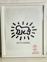 Keith Haring (art  Att)  'Radiant Baby' Drawing  On Paper Signed For Sam 89 White Wooden Frame