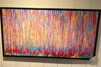 Large Red Rain Oil Painting Signed