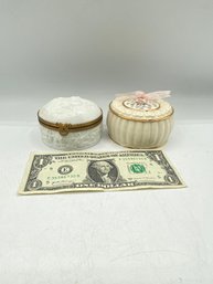 Lot Of 2 Vintage Lenox Porcelain Powder Jar Trinket Box & Bisque Porcelain Cherub Dresser Box