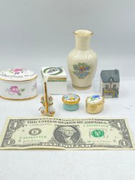 Mix Lot Of 7 Miniature  Trinket Box's Vase, Violin, House,