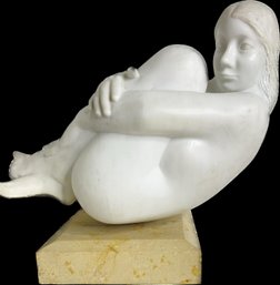Marble Sculpture 1920s Nude Female With Marble Bass