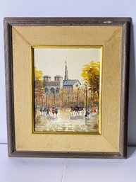 Mid Century Painting On Canvas Paris Street Signed And Framed
