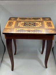 Vintage Italian Wind Up MUSIC BOX Table With Inlaid Lacquered Wood Design