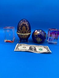 Mix Lot Tower Crystal, 3D Engraved, Mixed Media Inlaid Gemstone World Globe Paperweight