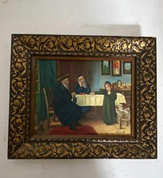 Oil Painting On Board Jewish Rabbi Judaica Signed