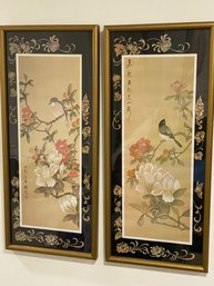 Pair Of Large Japanese Bird  And Flower Print , Signed