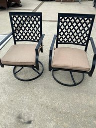 Patio Swivel Set Of 2 Dining Chair Metal Bistro Set With Cushion,  Beige