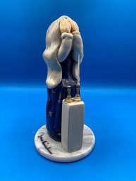 Porcelain Judaic Figurine - Woman Lighting Shabbat Candles Signed