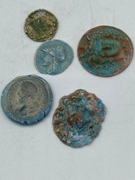 Porcelain -  Group Of 5 Porcelain Coins Head ,