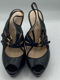 Prada Black Buckle Strappy Heels Size 37