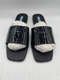 Prada Logo Leather Slide Sandals Size 38