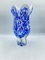 Royal Gallery Blue And White Glass Art Vase Made In Poland 1999