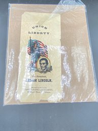 Satin & Paper Badge 'Union And Liberty For President Abraham Lincoln,' Color Ptg