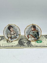 Set Of 2 Antique Limoges Miniaturist   Napoleon & Josephine With Stand