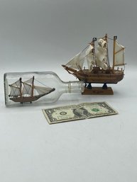 Set Of 2 Sailing Boat & Ship In The Bottle