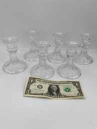 Set Of 6 Small Cut Crystal Candle Holders 3''H