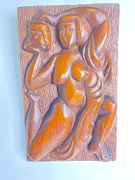 Sexy Nude Woman Hand Carved  Sculpture Solid Wood Wall Decor
