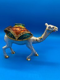 Silver  Camel Enameled Figurine,  Jewelry Box With Swarovski Crystal