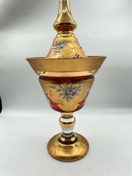 Stunning Piece Venetian Murano Ruby And Gold Jar With Lid
